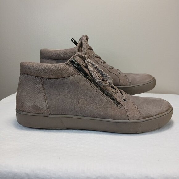 NATURALIZER SUEDE MOTLEY MID-TOP SNEAKER, SIDE ZIP WOMENS SIZE 8.5 DARK TAUPE - Picture 1 of 9